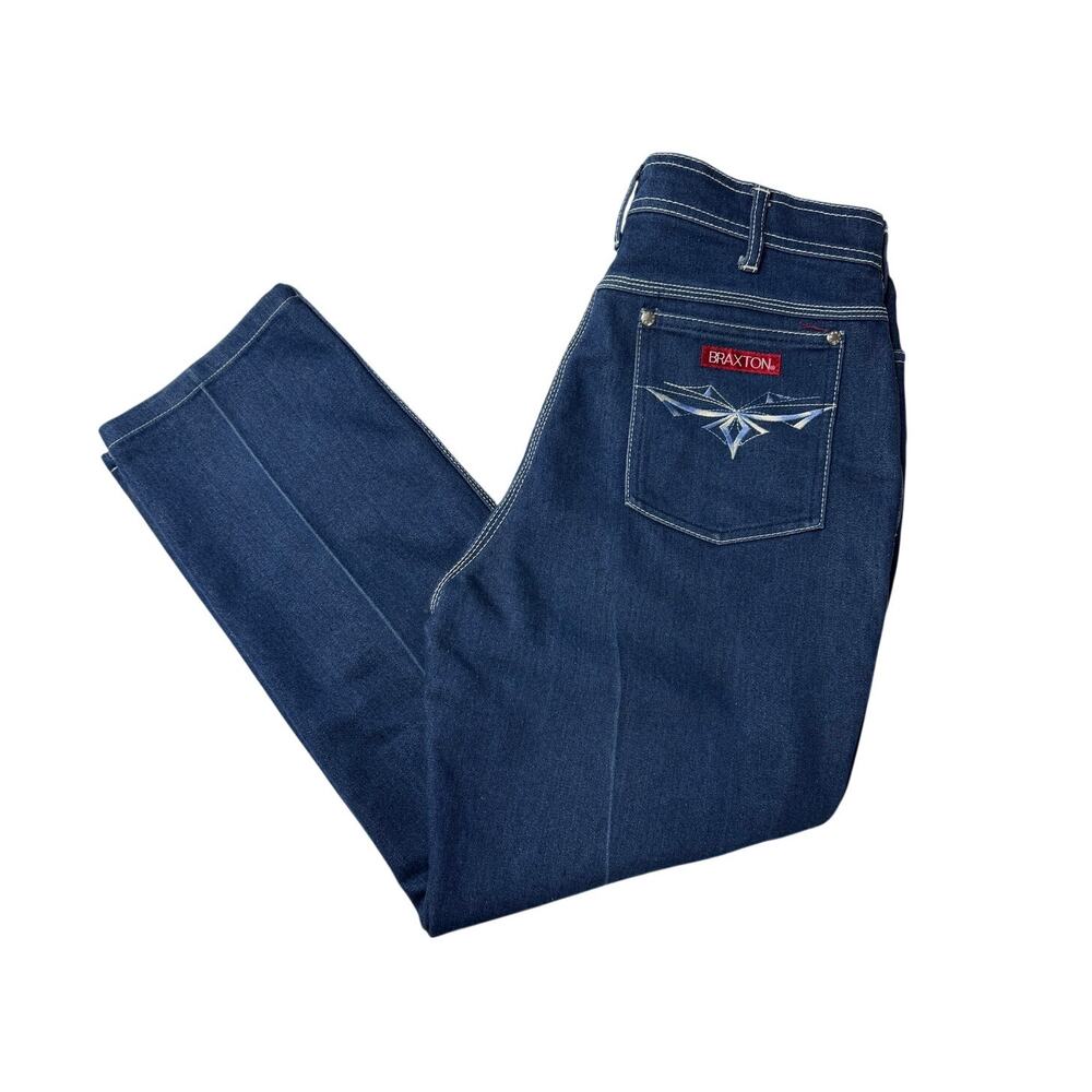 Vintage Braxon 80s High Waisted Mom Jeans Size 16 Dark Wash Embroidered Pockets